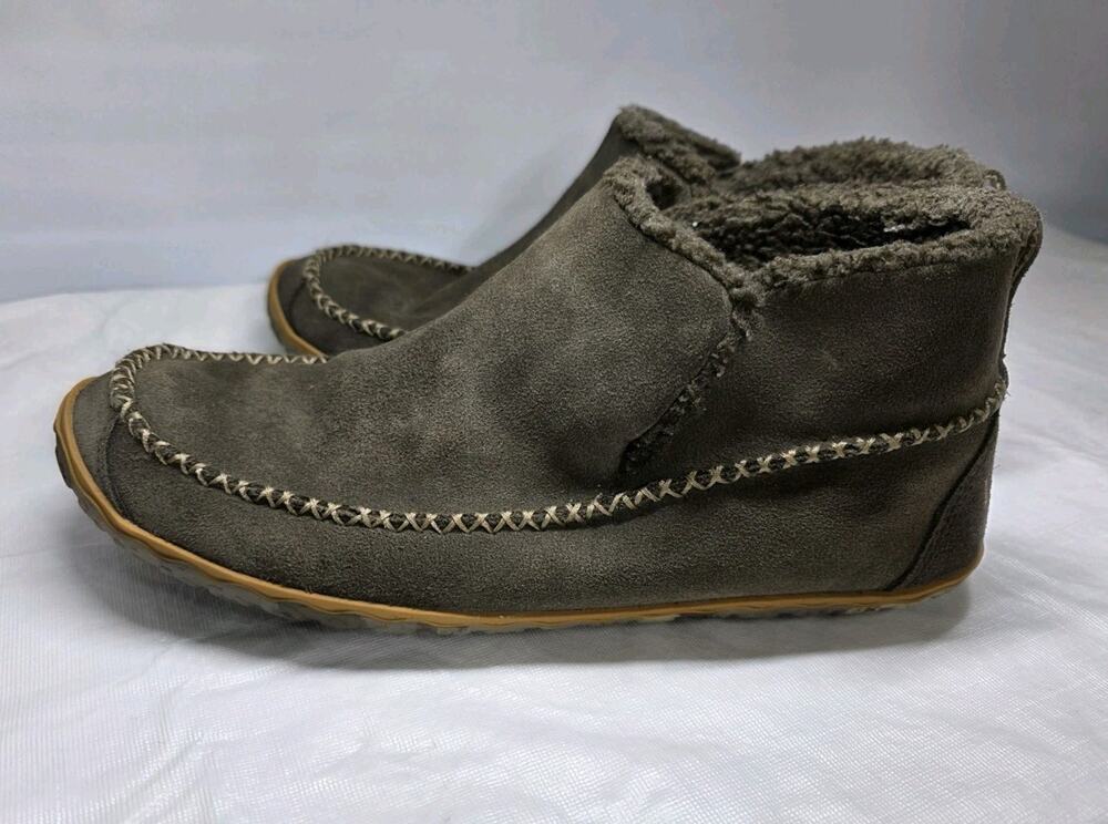 L.L. Bean Men’s Shearling Lined Suede Boot Moc Slippers Gray Brown 10 Med